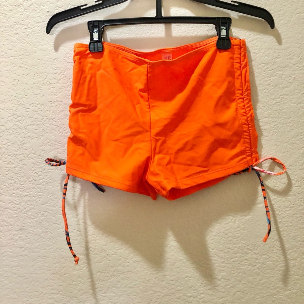 SHEIN Orange Tropical Ruched Tie-Front Swim Crop Top 2 piece set - Picture 3 of 4